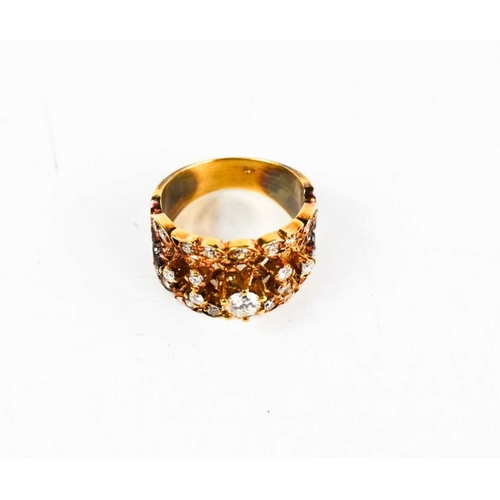 44 - An 18ct rose gold and diamond cluster ring, the central diamond approximately ¼ct, within a decorati... 