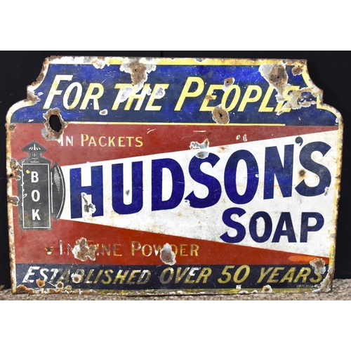 101 - Enamel Signs: A vintage 'Hudsons Soap, For The People' enamel advertising sign, 96cm by 71.5cm.