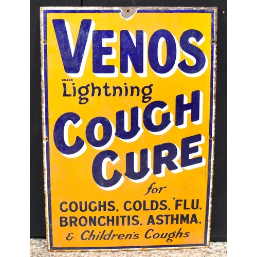 19 - Enamel Signs: A vintage 'Venos Lighting Couch Cure for Coughs, Colds, Flu, Bronchitis, Asthma & Chil... 