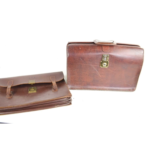 320 - A vintage Pakawa brown leather satchel briefcase together with a leather Gladstone style bag.
