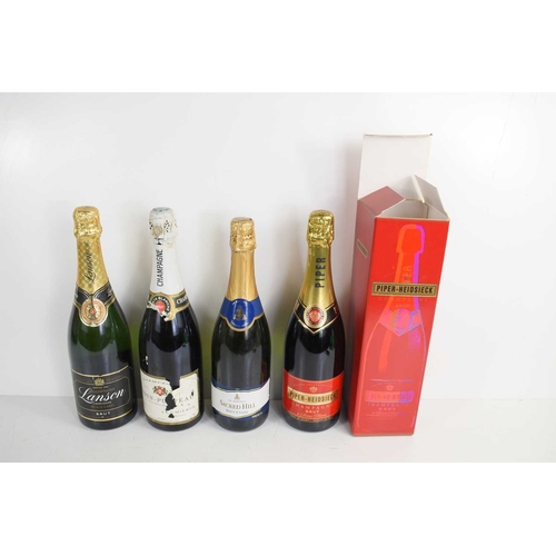 343 - Four bottles of champagne comprising Vadin Plateau, Piper Heidsiek Brut, Lanson Black Label and Sacr... 