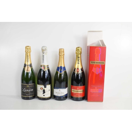 343 - Four bottles of champagne comprising Vadin Plateau, Piper Heidsiek Brut, Lanson Black Label and Sacr... 