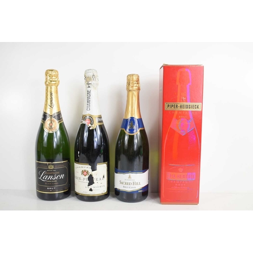 343 - Four bottles of champagne comprising Vadin Plateau, Piper Heidsiek Brut, Lanson Black Label and Sacr... 