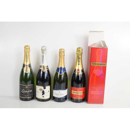 343 - Four bottles of champagne comprising Vadin Plateau, Piper Heidsiek Brut, Lanson Black Label and Sacr... 