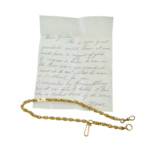 An antique gold watch chain, with a letter stating it was handmade from ...