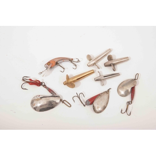 434 - A selction of spoons and Devon minnows including two slotted metal Devons