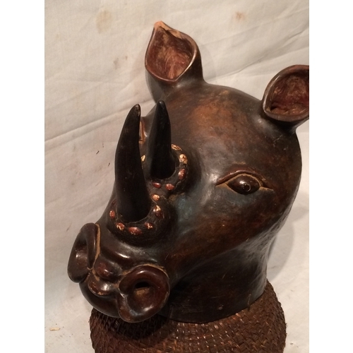 212 - Large Tribal terracotta rhino head Headdress From The Congo