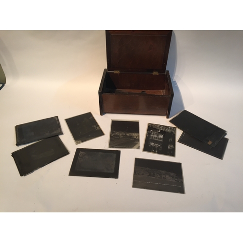 148 - A box of vintage Glass slides plus plates southern railway etc