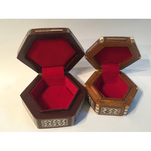 174 - Two mother of pearl inlay Islamic trinket boxes