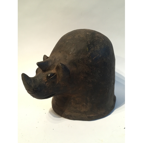 194 - Terracotta zoomorphic tribal art rhino head dress