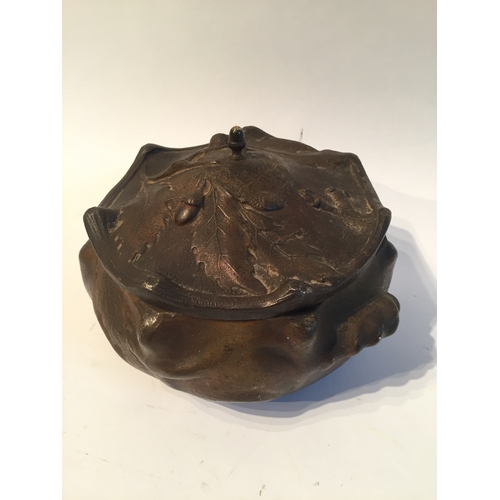 107 - Signed Bronze Lidded trinket box with acorn decoration to top