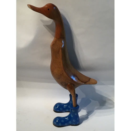 220 - Large Wood Goose In Blue Boots measures 62cm high