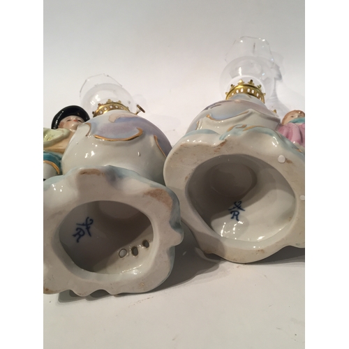 248 - Pair Of Meissen Style Lamps