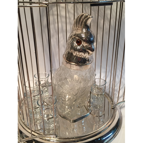 292 - Very Nice Large Silver Plated  Drinks Decanter in the form of a bird cage with bird decanter and gla... 