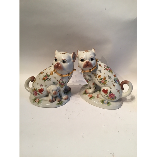 298 - Meissen Style  dogs and Puppy measures 20 x 17 cms