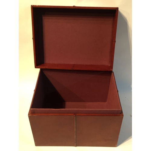 302 - Antique Style Leather Storage  Box 31x23x24cms