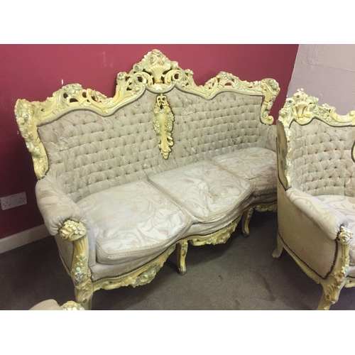 25 - Rococo Three seat sofa Louis Style  along with two arm chairs measures 207x122x57cm chairs measure 9... 