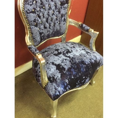 27 - Crushed blue with diamantes velvet French louis chair