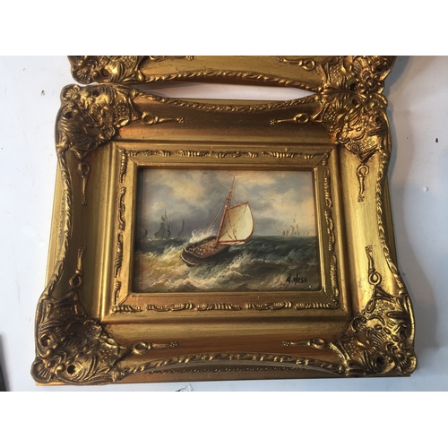 95 - 2 Gilt Framed Oil On Board Singed Boating  Scenes