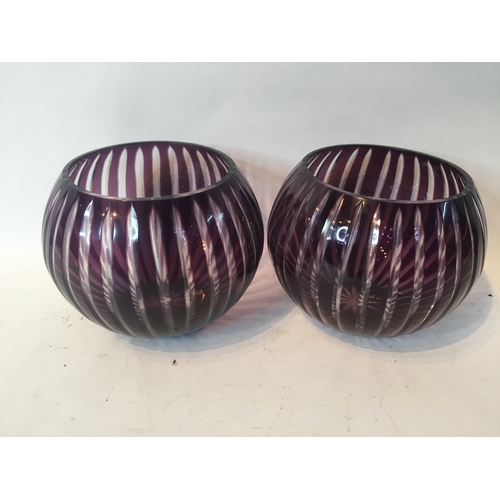 126 - A Pair Of amethyst rose bowls measures 14x14cms diamater