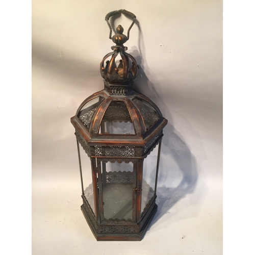 311 - Bronze And Glass  Lantern 67cms hugh