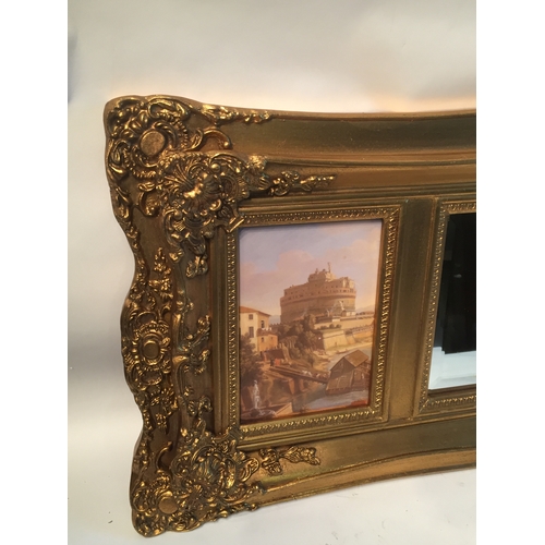 322 - Decorative Gilt Framed And Porcelain  Plaque Mirror