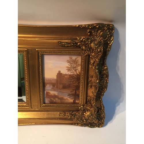 322 - Decorative Gilt Framed And Porcelain  Plaque Mirror