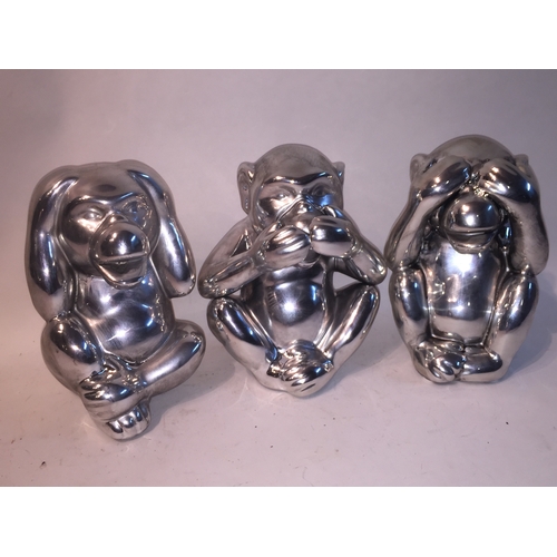 331 - 3 Contemporary Silver Coloured  Monkeys