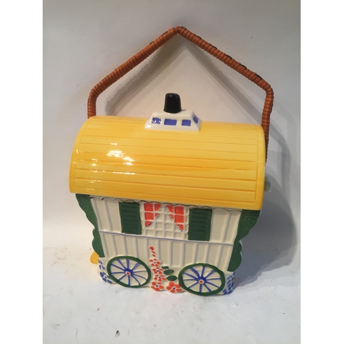 347 - Ceramic Roll Top Wagon Biscuit Barrel