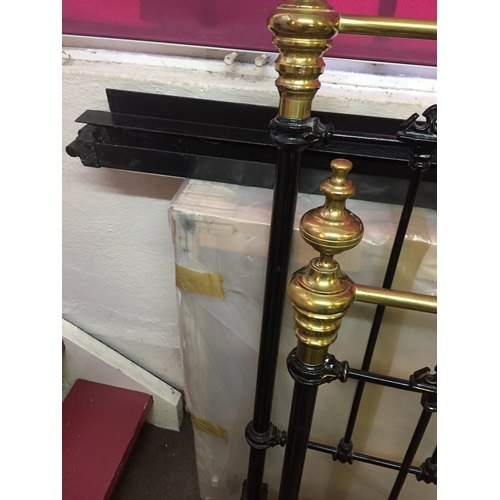 13 - Antique Brass And Iron Double Bed.