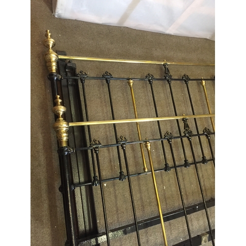 13 - Antique Brass And Iron Double Bed.