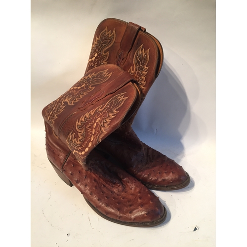 334 - Pair Of Genuine Ostrich Hide Cowboy Boots , Bought in the usa For 1100 Dollars Very Little Use, Size... 