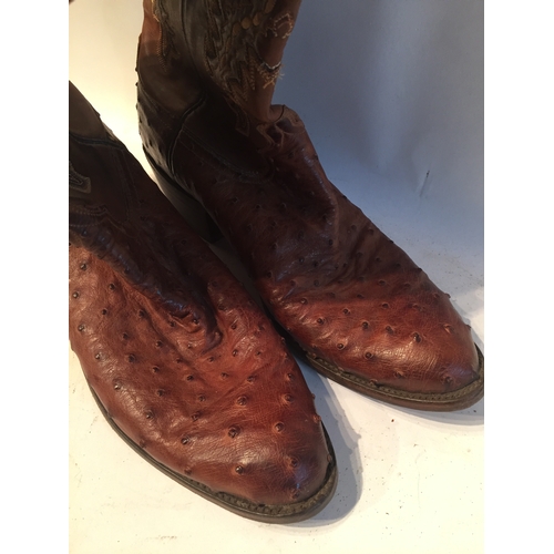 334 - Pair Of Genuine Ostrich Hide Cowboy Boots , Bought in the usa For 1100 Dollars Very Little Use, Size... 