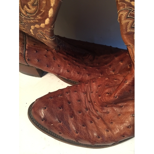 334 - Pair Of Genuine Ostrich Hide Cowboy Boots , Bought in the usa For 1100 Dollars Very Little Use, Size... 