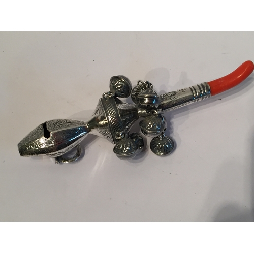 339 - 800 stamped Silver  baby rattle