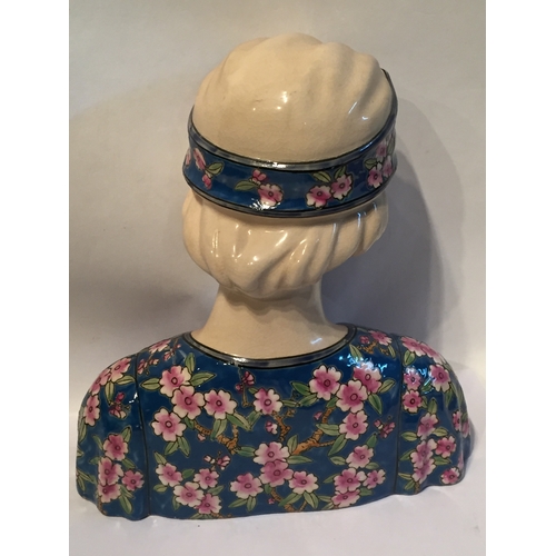 346 - Hand painted Ceramic art deco bust of a lady. Standing 17cm