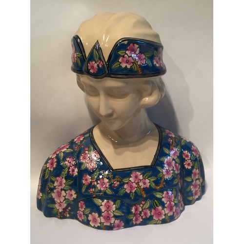 346 - Hand painted Ceramic art deco bust of a lady. Standing 17cm