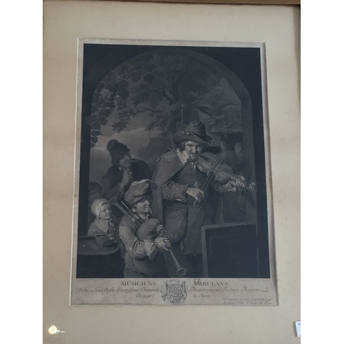 78 - Framed Etching 1764 of a musician