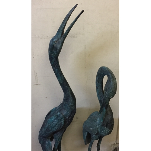 4 - Large Pair Of Garden Bronze Crane Bird Ornaments. (Pair)