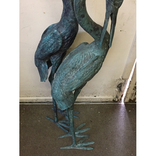 4 - Large Pair Of Garden Bronze Crane Bird Ornaments. (Pair)