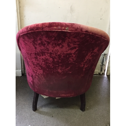 52 - Wing Back Chair on turned front feet with brass casters , Upholstery needs attention.