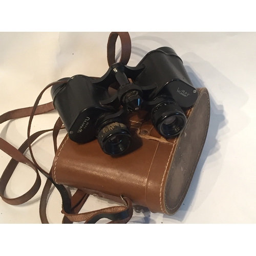 108 - Pair Of Wray London Binoculars 8 x 30 Nice Condition In Case.