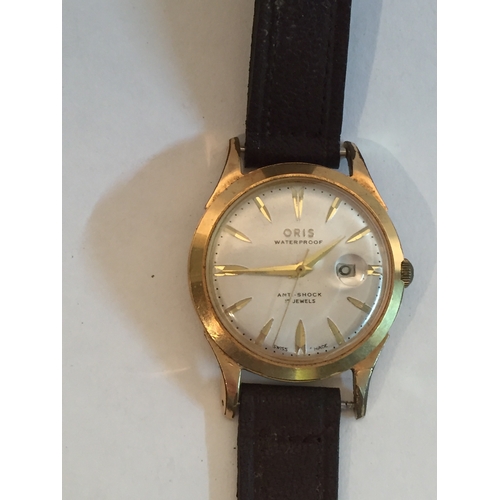 182 - VINTAGE GENTS WRIST WATCH - ORIS WATERPROOF ANTI SHOCK - GOLD PLATED  SWISS MADE