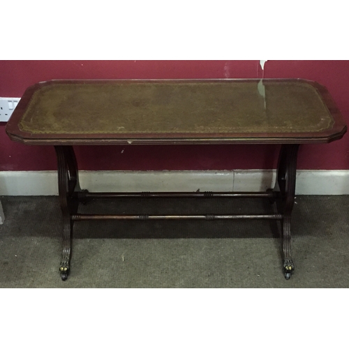 21 - Coffee Table With Green Leather Top And Harp Shaped Sides And  Lion Claw Feet