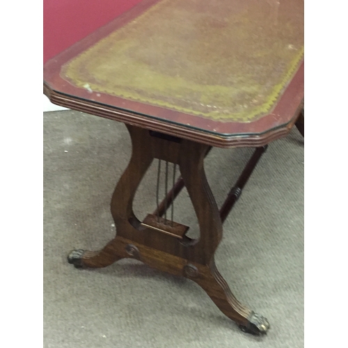 21 - Coffee Table With Green Leather Top And Harp Shaped Sides And  Lion Claw Feet