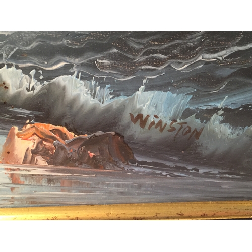 80 - Framed Oil On Canvas Costal Scene Signed Winston.