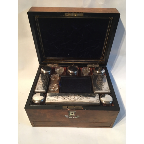 178 - Inlaid Dressing Box With Silver-plate Bottles And A Secret Drawer Etc