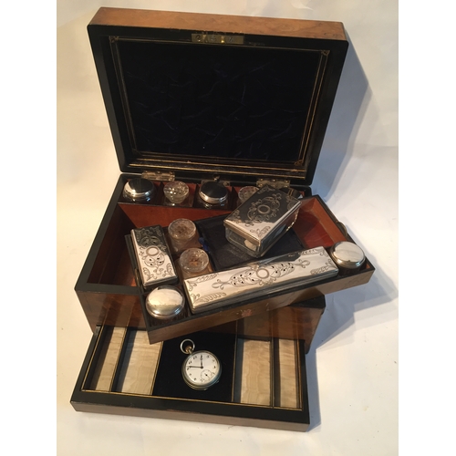 178 - Inlaid Dressing Box With Silver-plate Bottles And A Secret Drawer Etc