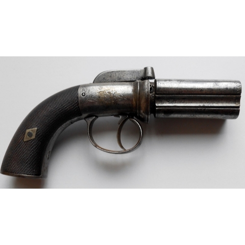 116 - Four barrel pepperpot pistol from the 1840's
Good sharp walnut grips
Action crisp and strong
Engrave... 