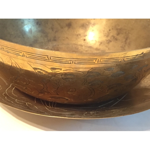 232 - 2 Chinese Decorated Brass Bowls Largest Being 28cms Diameter